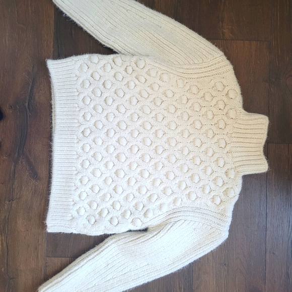 ZARA White Wool Cable Fisherman Sweater - Picture 2 of 6